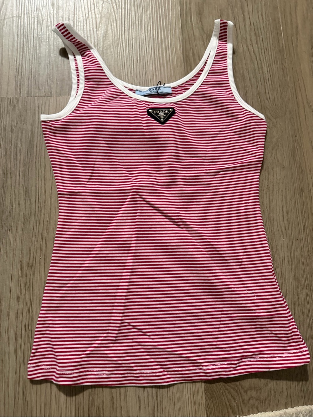Prada Red and White Striped Sleeveless Top with Triangle Logo - Picture 6 of 6